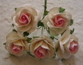WHITE WITH BABY PINK CENTRE MULBERRY PAPER OPEN ROSES 25MM
